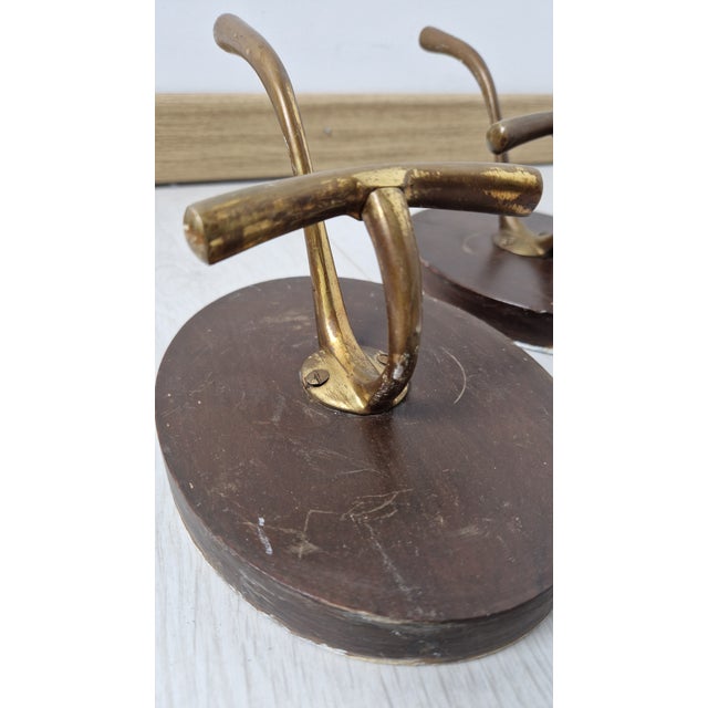 Brass Coat Hangers on an Oval Wooden Base by Luigi Caccia Dominioni for Azucena, 1950s, Set of 4 For Sale - Image 6 of 9
