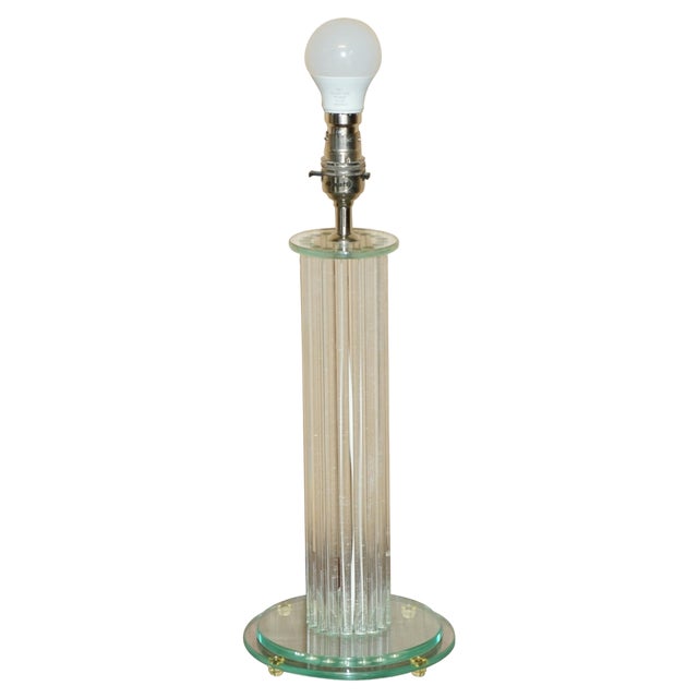 Tall Glass and Brass Column Table Lamp For Sale
