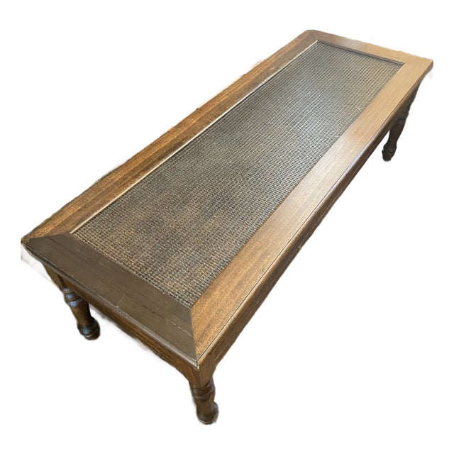 Late 20th Century Dark Wood and Cane Coffee Table For Sale