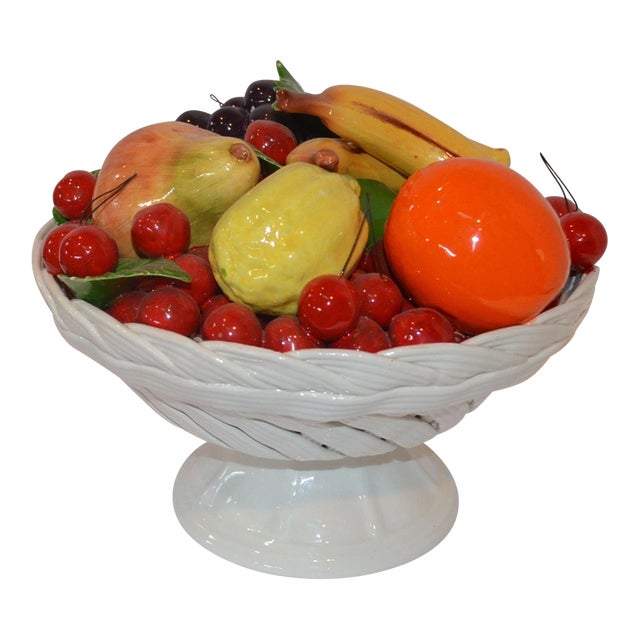 Vintage Italian Lazarian Ceramic Fruit Basket Centerpeice For Sale