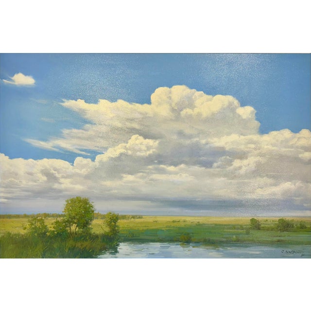 Summer Sky Over the Marsh Original Oil Painting by G. Hodges For Sale