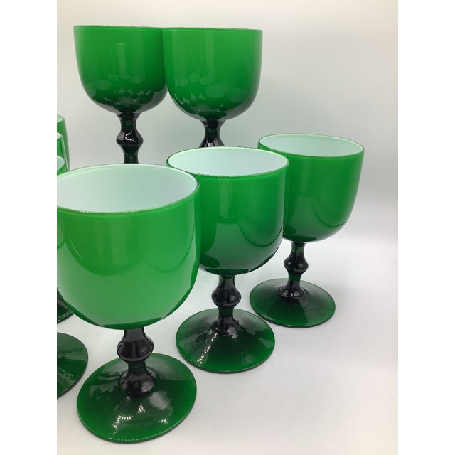 Glass Vintage Carlo Moretti Italy Green White Cased Glass Wine Water Glasses - Set of 8 For Sale - Image 7 of 7