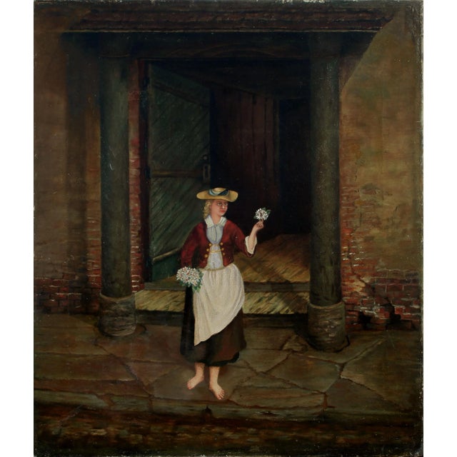 Late 19th Century "The Flower Seller" Figurative Oil Painting For Sale