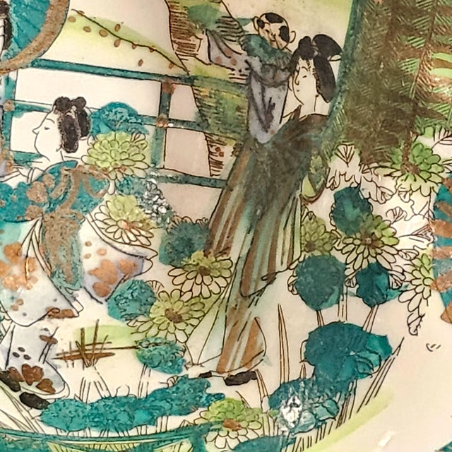 Ceramic Meiji–Taishō Japanese Hand-Painted Asymmetric Bowl — Figural Garden, c.1900–1920 For Sale - Image 7 of 18