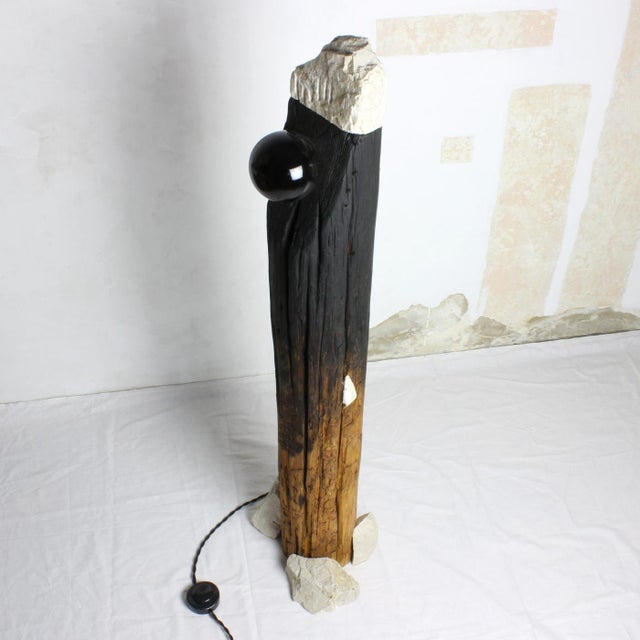 Totem Lamp - Sculptural Wood and Stone Floor Lamp by Gabor Gobi For Sale - Image 9 of 9
