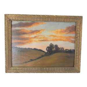 Early 20th Century Folky American Luminist Landscape Painting Signed