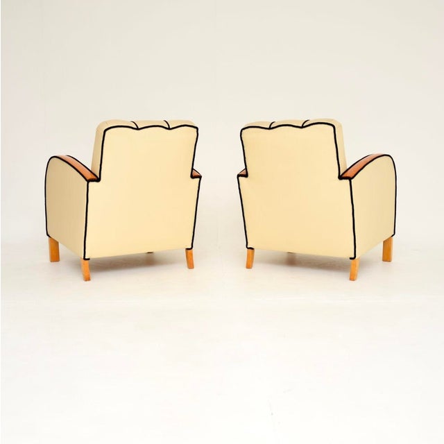 Art Deco Swedish Leather and Satin Birch Armchairs, 1930s, Set of 2 For Sale - Image 4 of 13