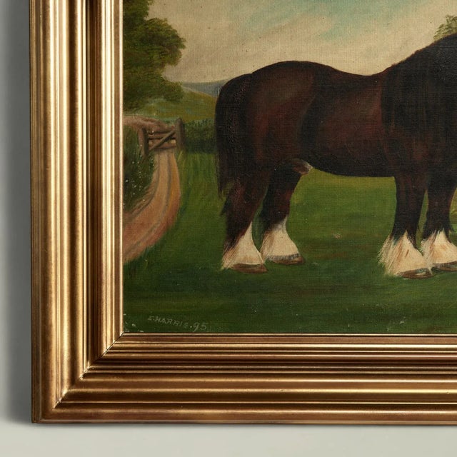 Green Pair of Antique English Horse Paintings For Sale - Image 8 of 17
