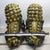 Metal Pair of Vintage Chinese Gilt Bronze Guardian Lions (Foo Dogs) on Embroidered Balls For Sale - Image 7 of 9