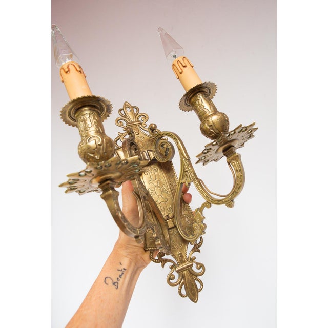 Vintage French Bronze Wall Lights, 1940s, Set of 2 For Sale - Image 6 of 9