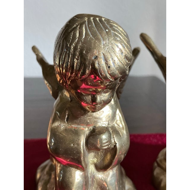 Pair of Vintage Bronze Angel Cherub Candleholders For Sale - Image 4 of 12