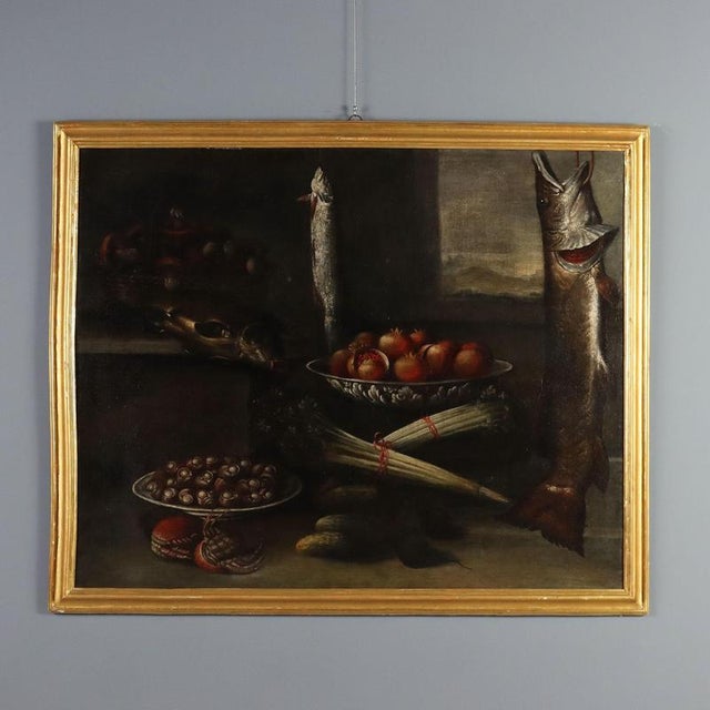 Lombard School, Still Life Painting with Fish, Snails, Mushrooms and Other Plants, Oil on Canvas For Sale - Image 14 of 14