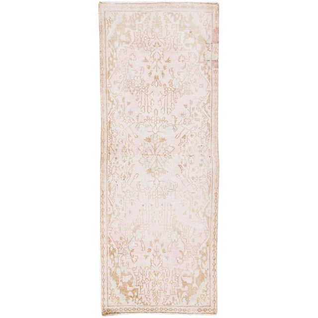 Beige 1960s Vintage Persian Hamadan Shabby Chic Handmade Floral Beige Wool Runner For Sale - Image 8 of 8