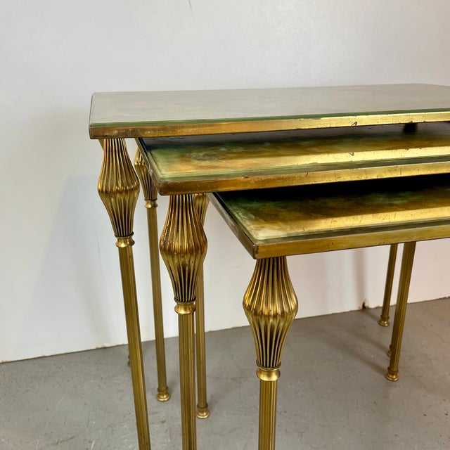 Brass Nesting Tables from Maison Baguès, France, 1950s, Set of 3 For Sale - Image 6 of 14
