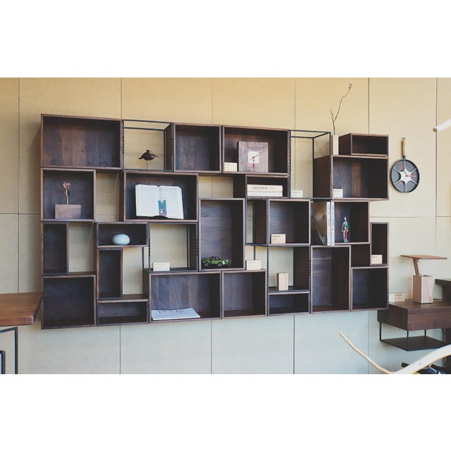Floating Shelves Wall Mounted, Modular Walnut Shelving Unit, Solid Wood Steel Wall Shelf for Home Office For Sale In Raleigh - Image 6 of 18