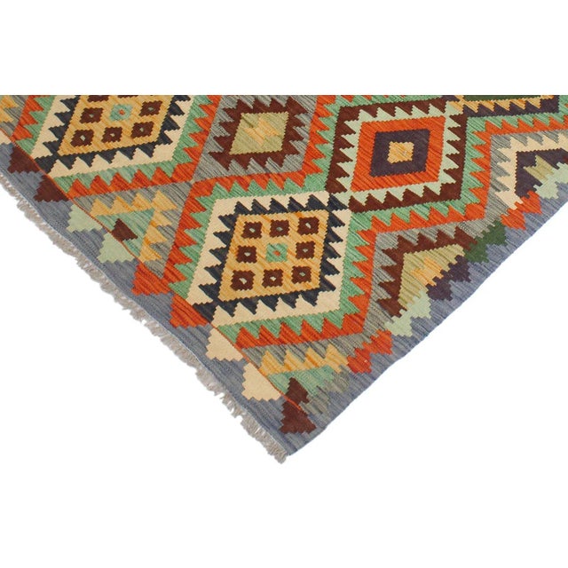 Tribal Tribal Kilim Rust Blue Wool Rug - 3'3" X 4'11" For Sale - Image 3 of 7