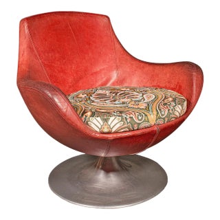 1970's Vintage Italian Leather Swivel Tub Chair For Sale