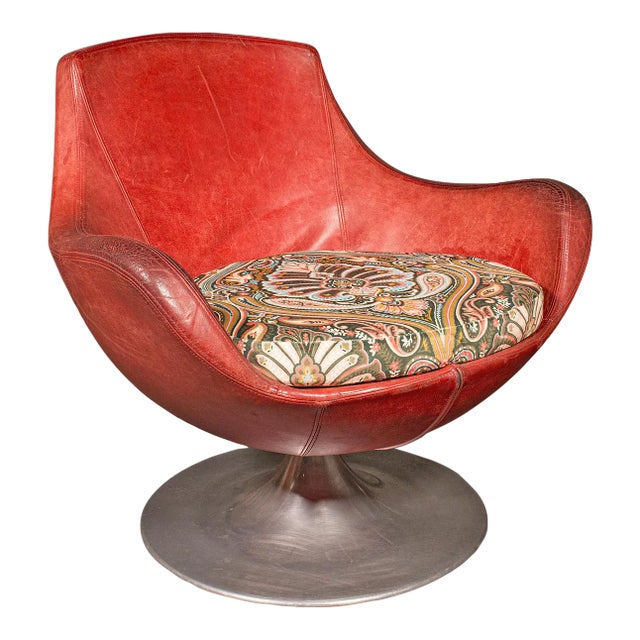 1970's Vintage Italian Leather Swivel Tub Chair Chairish