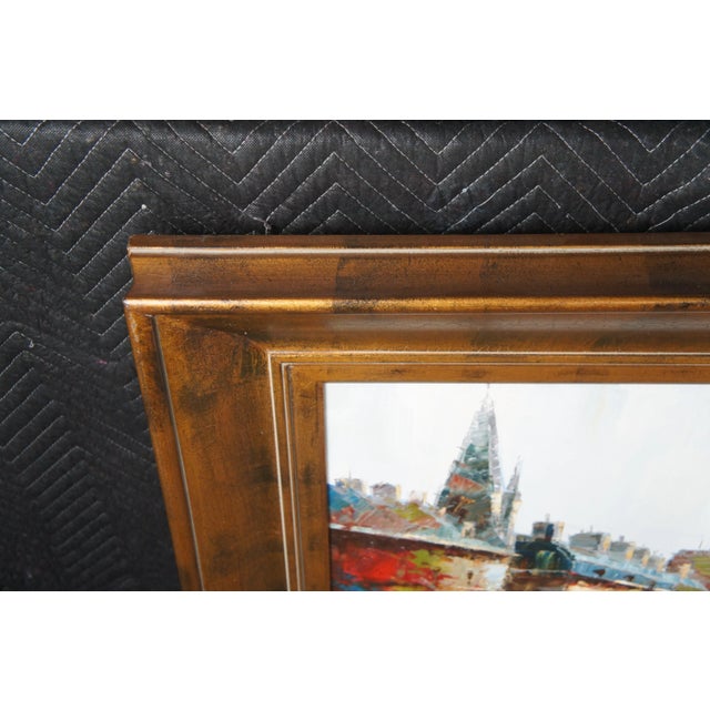 20th Century C. Giliano Italian Parisian River Cityscape Oil Painting Framed 59" For Sale - Image 10 of 13
