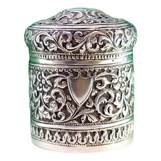 Silver Pot with Floral Reliefs and Monogram Plaque on the Removable Lid For Sale