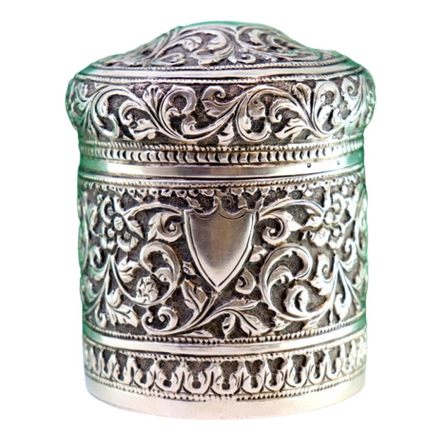 Silver Pot with Floral Reliefs and Monogram Plaque on the Removable Lid For Sale