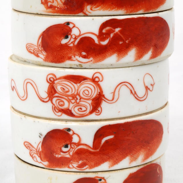 Chinese Iron-Red Foo Dog Porcelain Stacking Box - Early 20th Century For Sale - Image 9 of 13