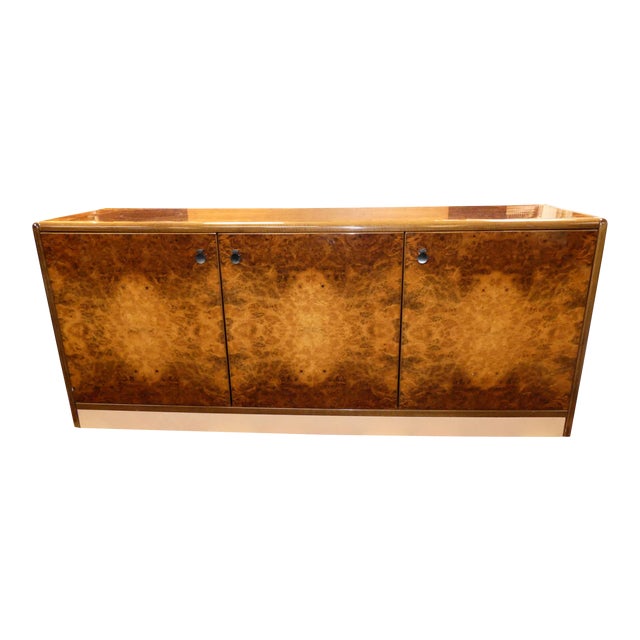 Vintage Roche Bobois Lacquered Burl Wood Credenza For Sale