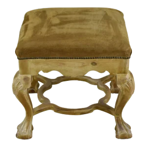 1990s Vintage Sarreid of Valmazan Chippendale Suede Seat Upholstered Ottoman