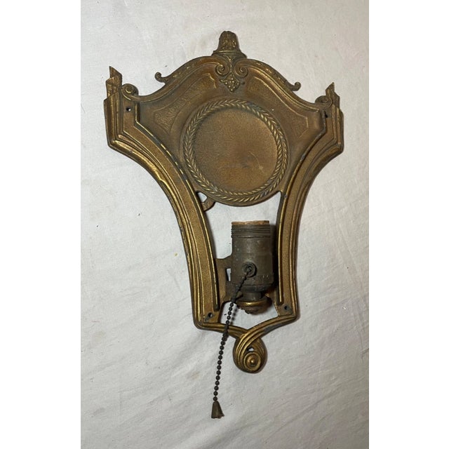 Gold Antique Ornate Art Deco Gold Gilt Cast Iron Wall Mount Electric Sconce Fixture For Sale - Image 8 of 10