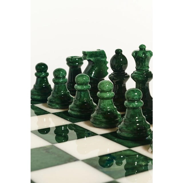Italian Forest Green/White Large Alabaster Chess Set For Sale - Image 4 of 10