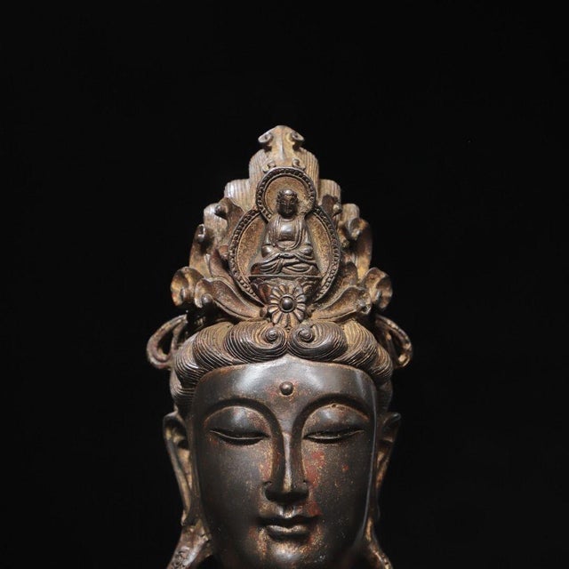 Late 20th Century Vintage Gilt Bronze Bodhisattva Head Bust / Guanyin Statue For Sale - Image 5 of 9