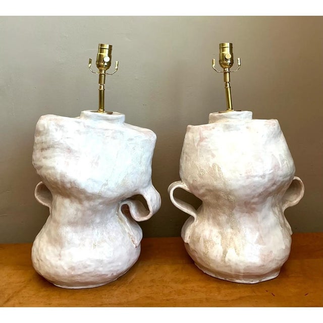 Vintage Sculptural Ceramic Table Lamps - a Pair For Sale - Image 4 of 14