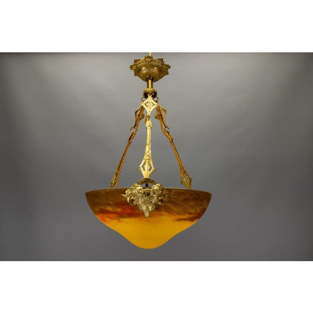 French Art Nouveau Pâte de Verre Glass and Bronze Pendant Lamp from Muller Frères, 1920 For Sale - Image 18 of 18