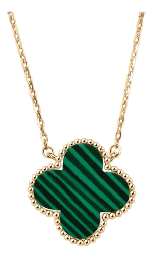 Malachite Stone Clover Leaf Pendant Necklace for Birthday Gift