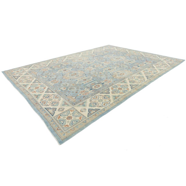 Contemporary Hand-Knotted Wool Oushak Style Area Rug in Sky Blue and Ivory For Sale - Image 12 of 12