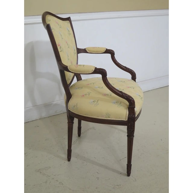 Traditional 1990s Shield Back Style Upholstered Arm Chairs - Pair For Sale - Image 3 of 7