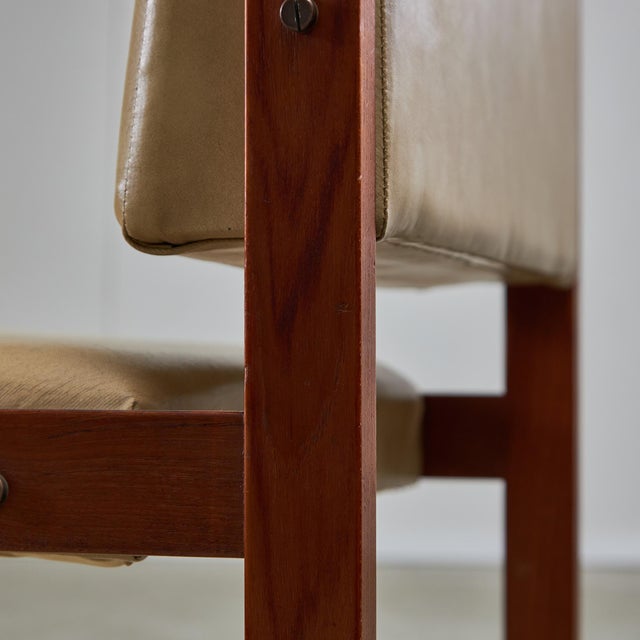 Wood Angular Teak and Leather Chair with Copper Details, 1970s For Sale - Image 7 of 18