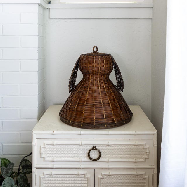 1930s Folk Art Rattan Dog Basket Lid or Hanging Pendant Lampshade For Sale - Image 5 of 15