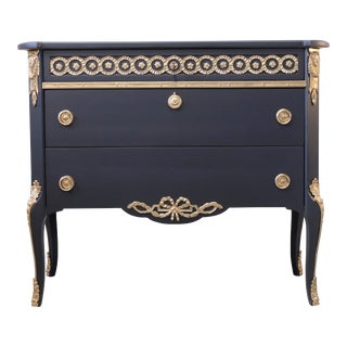 1950s Gustavian Haupt Chest With Three Drawers in a Black Finish With Brass Detailing For Sale