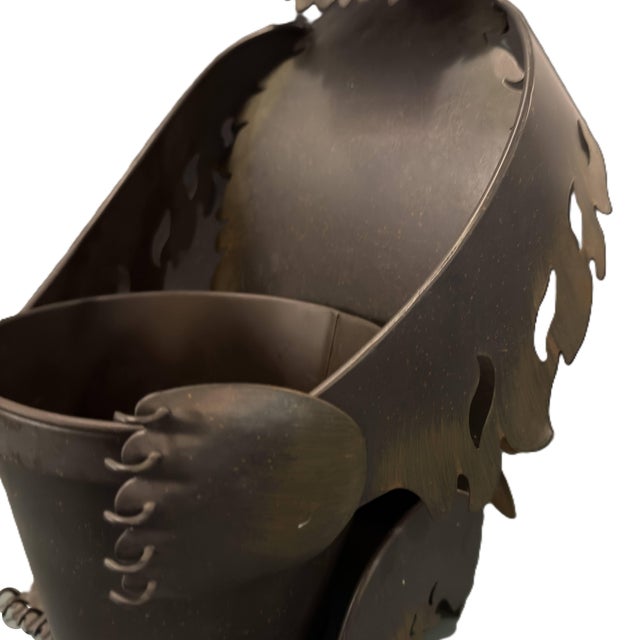 Cabin Vintage Hand-Crafted Artisan Metal Bear Sculpture Luminary & Planter For Sale - Image 3 of 17