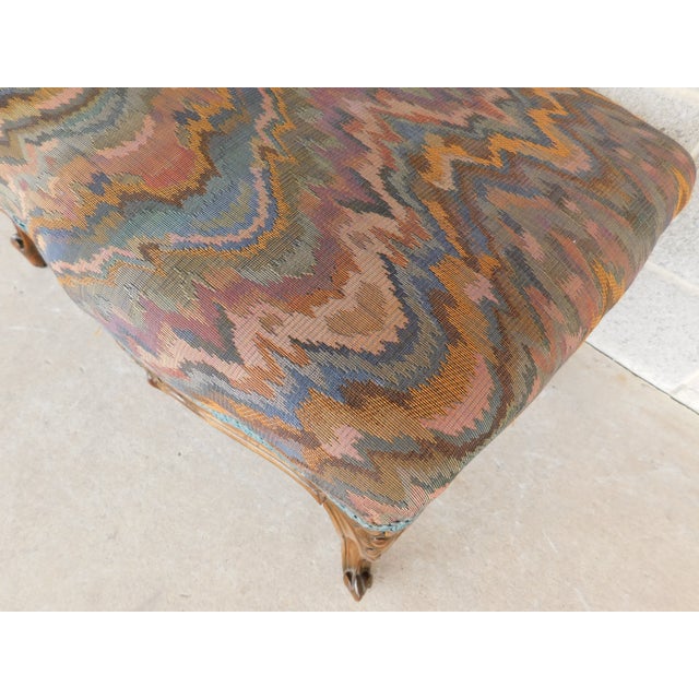 Vintage Louis XV Style Flame Stitch 6 Leg Bench For Sale - Image 10 of 12