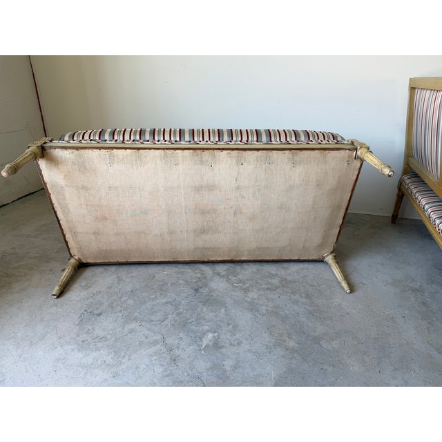 Vintage French Neoclassical Louis XV Style Striped Upholstery Settees – Pair For Sale - Image 17 of 17