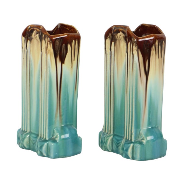 1920s Belgian Art Deco Turquoise Earthenware Vases by Thulin, 1920s, Set of 2 For Sale - Image 5 of 16