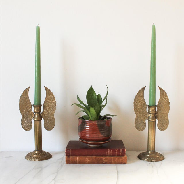 Hollywood Regency Vintage Brass Angel Wing Candle Holders - a Pair For Sale - Image 3 of 9