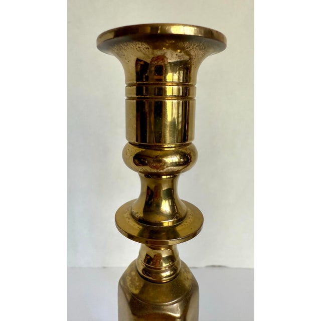 Neoclassical Pair of Vintage American Solid Brass Neoclassical Candlestick Holders For Sale - Image 3 of 10