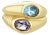 Amethyst & Blue Topaz Bypass Ring 14k Yellow Gold, Size 7.5 For Sale