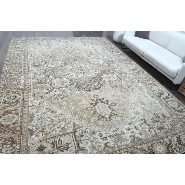 1960s Vintage Persian Handmade Wool Cotton Light Brown Area Rug For Sale - Image 4 of 11