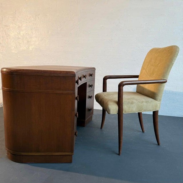 1940s Art Deco Curved Mahogany Leather Top Executive Desk For Sale - Image 9 of 12