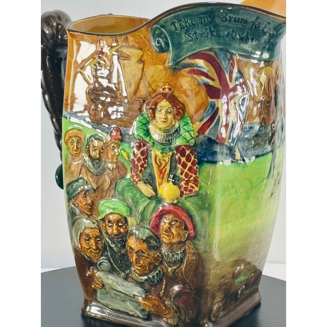 Vintage Royal Doulton the Drake Jug No. 190 | Large English Historical Character Glazed Earthen Pottery Jug | Sir Francis Drake Nautical Pitcher For Sale - Image 14 of 18
