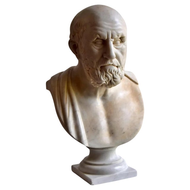 Italian Artist, Hippocrates Bust, Early 20th Century, Carrara Marble For Sale